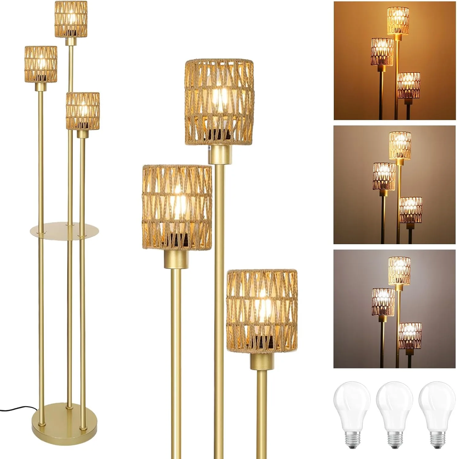 Boho Floor Lamp with Shelves & Adjustable Lighting - www.yourhomeimprovement.shop