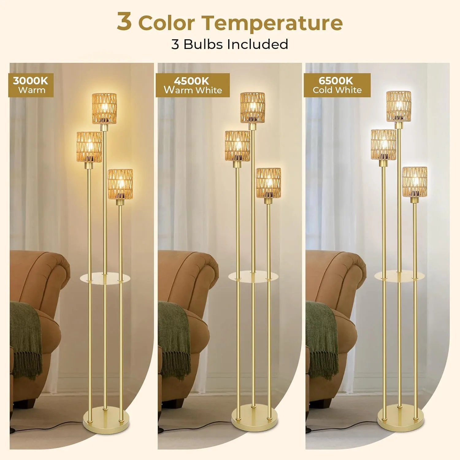 Boho Floor Lamp with Shelves & Adjustable Lighting - www.yourhomeimprovement.shop