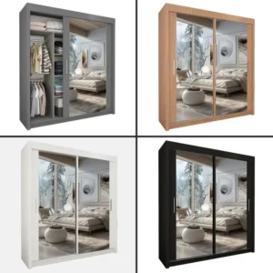 YHI CHICAGO 2&3 Sliding Doors Wardrobe White MATT FINISH 5 Sizes 120cm-250cm Modern Bedroom Storage Double Mirror Doors