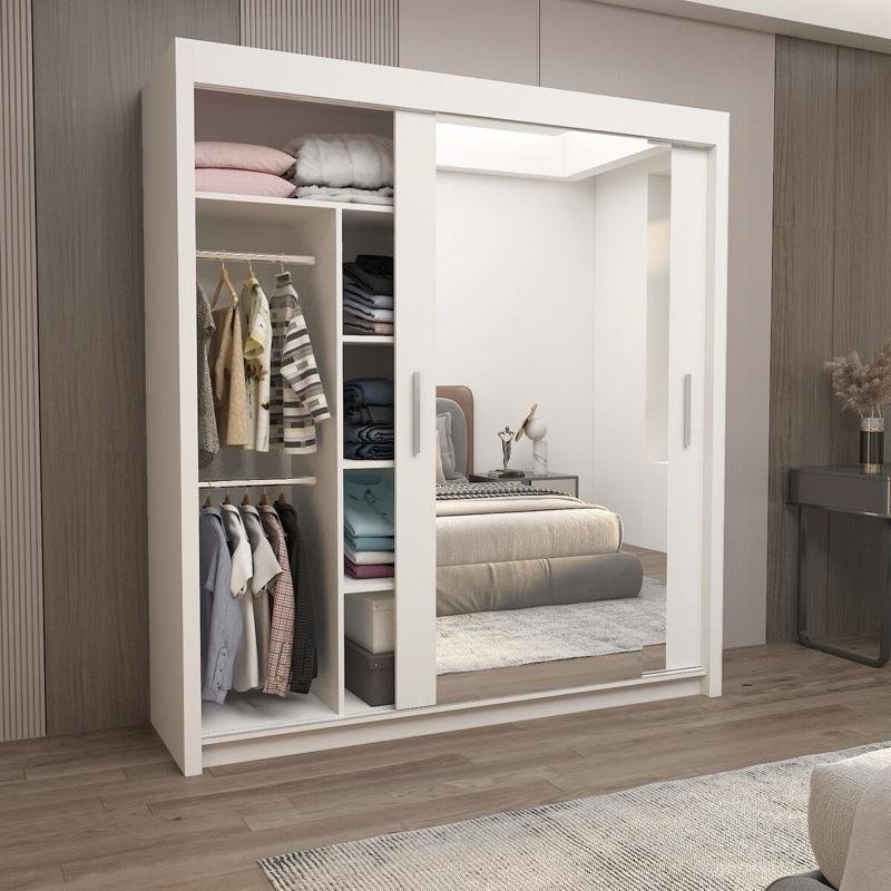 YHI CHICAGO 2&3 Sliding Doors Wardrobe White MATT FINISH 5 Sizes 120cm-250cm Modern Bedroom Storage Double Mirror Doors - Image 9
