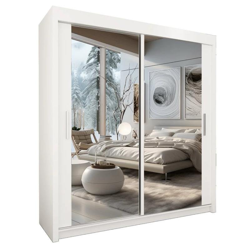 YHI CHICAGO 2&3 Sliding Doors Wardrobe White MATT FINISH 5 Sizes 120cm-250cm Modern Bedroom Storage Double Mirror Doors - Image 6