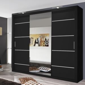 YHI SLIDING DOOR WARDROBES 2 DOORS CUPBOARD Wardrobe Modern Bedroom Storage with Full Length Mirror Shelves and Hanging Rails