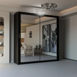 BLACK Double Mirror Sliding Door Wardrobe