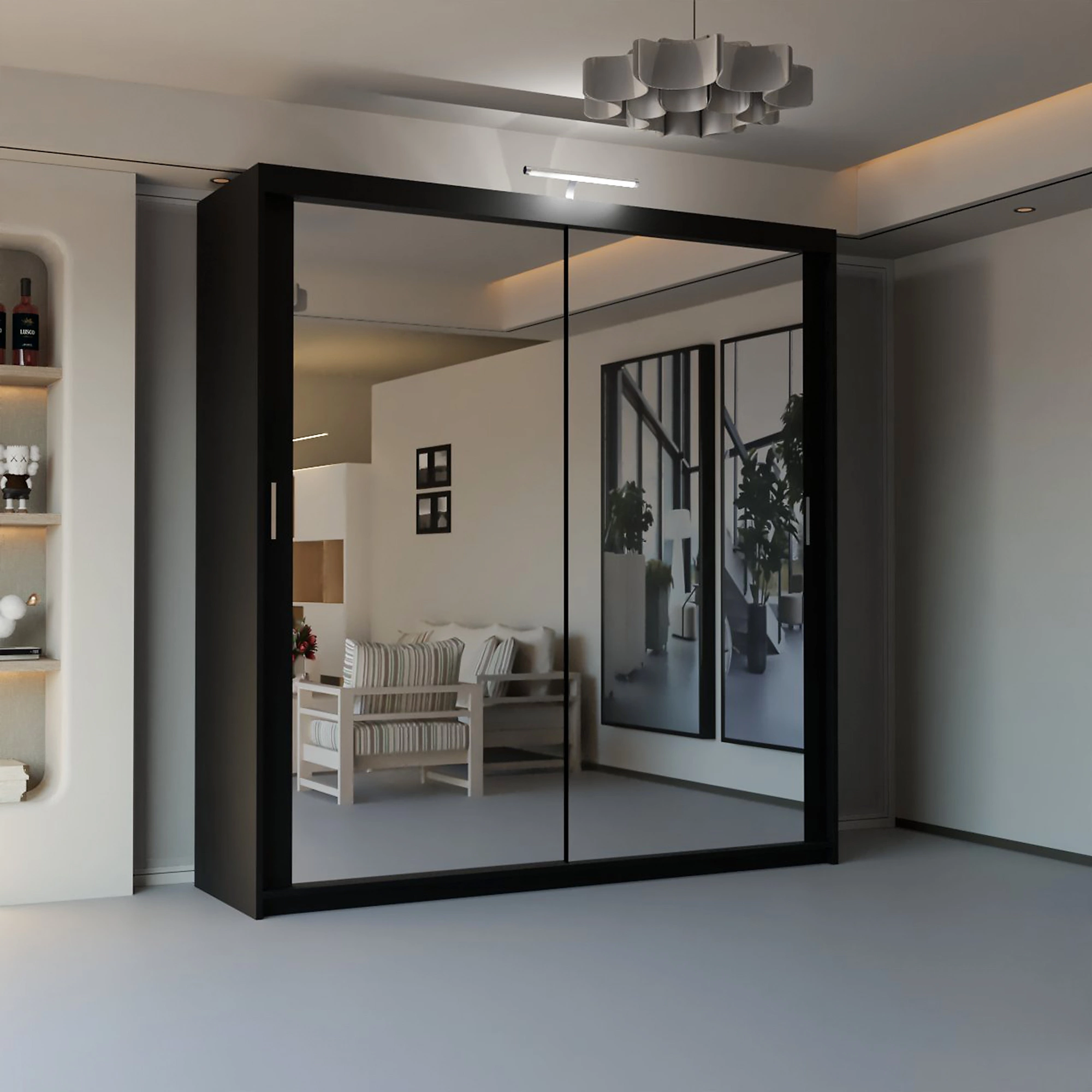 BLACK Double Mirror Sliding Door Wardrobe