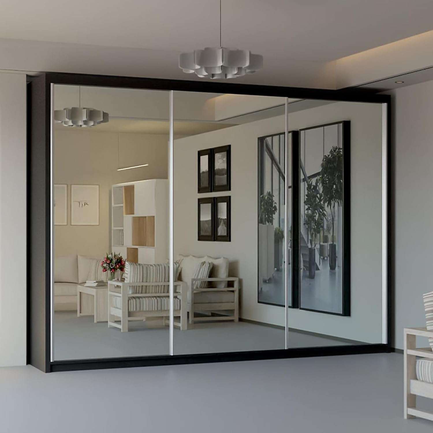 BLACK Double Mirror Sliding Door Wardrobe