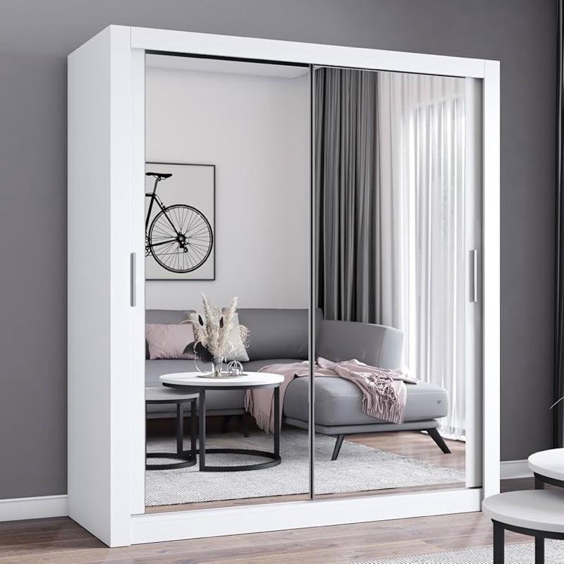 YHI CHICAGO 2&3 Sliding Doors Wardrobe White MATT FINISH 5 Sizes 120cm-250cm Modern Bedroom Storage Double Mirror Doors - Image 11