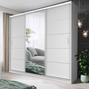 YHI CHICAGO White Sliding Door Wardrobe 2 Doors Cupboard with Double Mirror MDF Chipboard Matte Finish 120cm-250cm Sizes Freestanding Flexible Storage